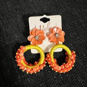 Viola Orange & Yellow Floral Statement Hoop Earrings – Tropical Summer Vibes